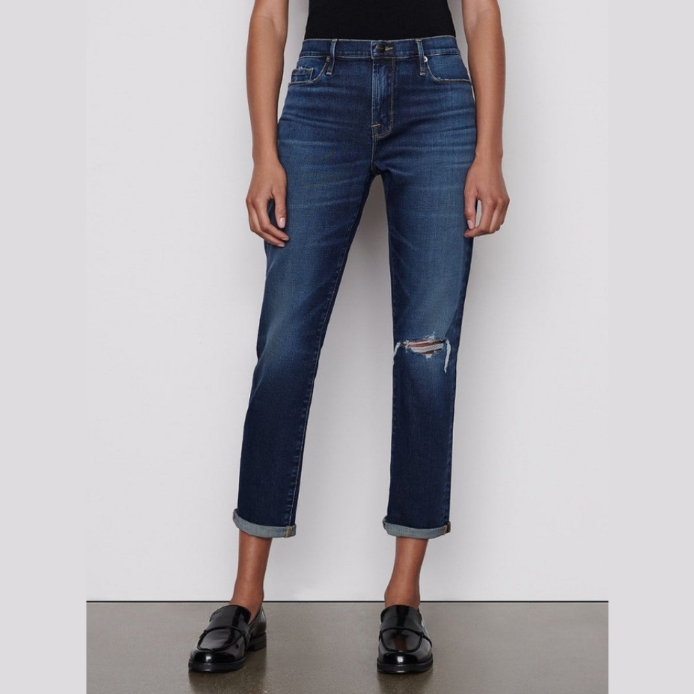 NWT Frame Denim Le Garcon Boyfriend Jeans Straight Ankle Size 25 Caribou Blue